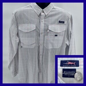 Columbia PFG Fishing Shirt Mens Large Plaid Long Sleeve Button Down